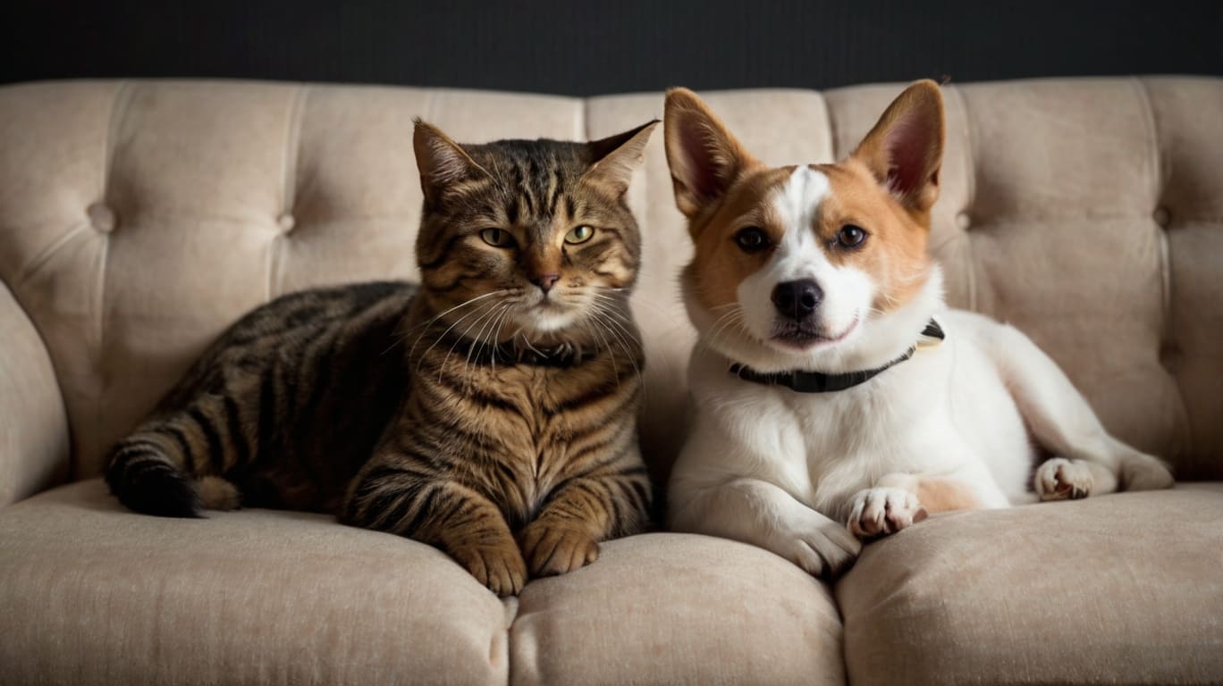 Perro y gato descansando juntos en el sofá - Sr. Gato
