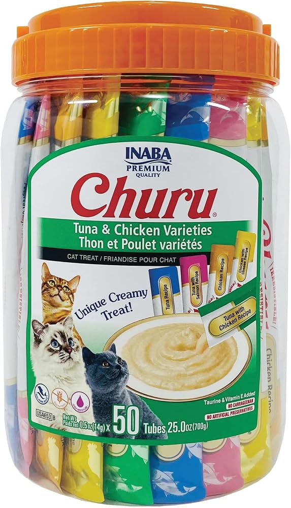 INABA Churu - Puré Cremoso Natural de Atún y Pollo para Gatos (50 Tubos)